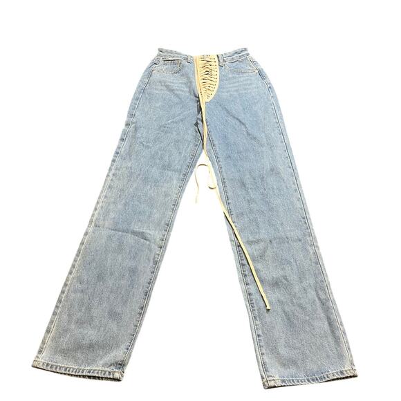 No. 1 Los Angeles Lace Up Rave Festival Relaxed Jeans Light Wash Size‎ Small - Picture 1 of 11